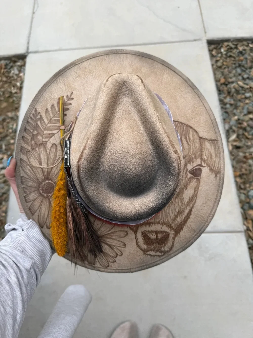Beige cow rancher style cowboy hat wide flat brim